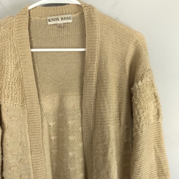 Knox Rose Textured Knit Cardigan Sweater Tan Long Open Front Sz S - Picture 3 of 7